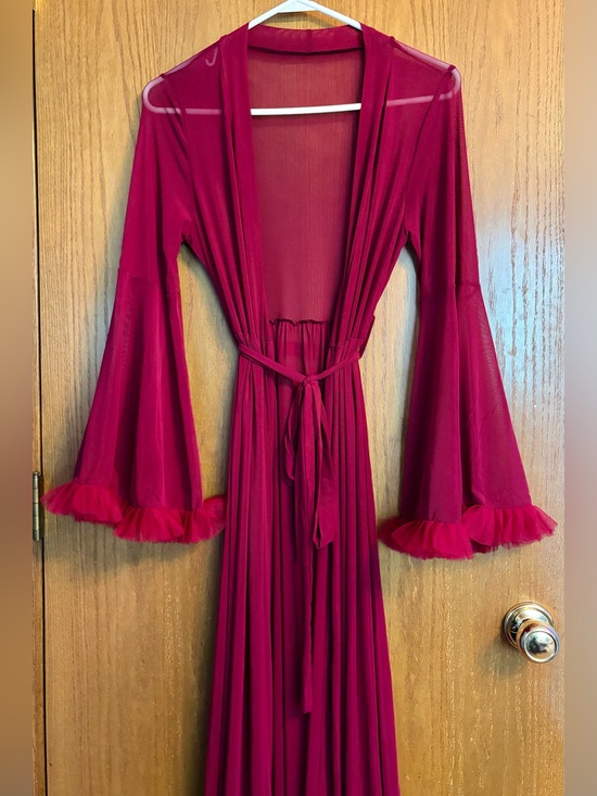 Unique Vintage Other - Unique Vintage 1940s Sheer LONG Burgundy Robe Ruffle Bell Sleeves Tie Belt XS